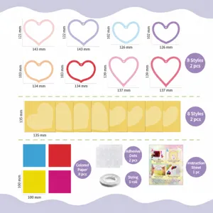 Comprehensive detailed view of DIY heart suncatcher craft kit components and dimensions