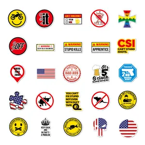 Collection of 25 funny industrial and American themed waterproof stickers for helmets