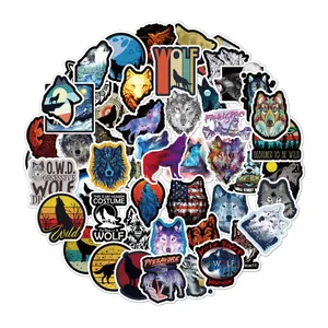 Collection de 50 autocollants de loup imperméables aux styles artistiques variés