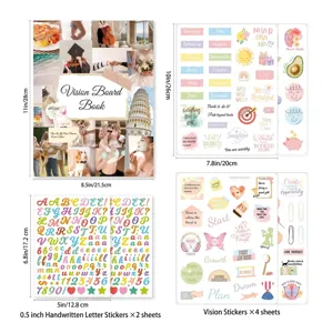 Comprehensive vision board kit including motivational stickers and DIY scrapbooking book