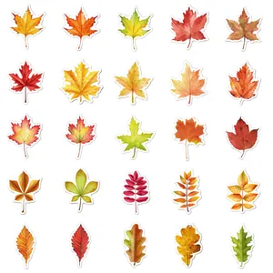Vue détaillée de divers autocollants de feuilles d'automne aux formes et couleurs variés