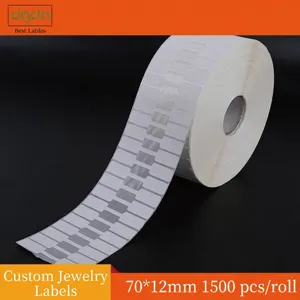 Roll of white thermal jewelry labels 70x12mm for price tags and identification tags