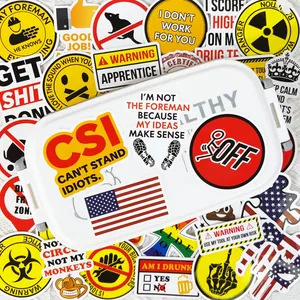 Close-up of 50pcs industrial waterproof graffiti stickers for helmet and toolbox.