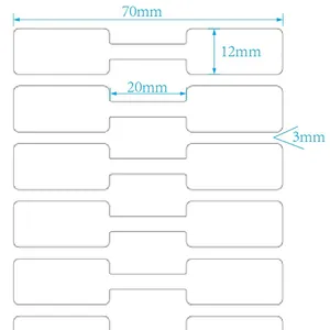Technical drawing of 70mm x 12mm thermal jewelry tags for pricing label stickers