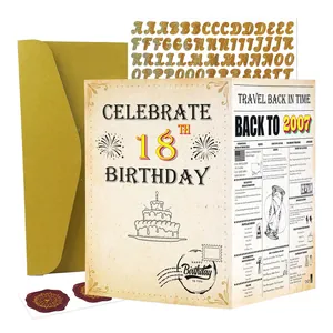 Retro Verjaardag Wenskaart Terug Naar Krantenstijl Jubileumkaart Met Gouden Envelop En DIY Glitter Stickers Voor Mannen Vrouwen Verjaardagsfeest Decoraties