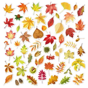 Collection de 55 autocollants de feuilles d'automne imperméables de formes variées.