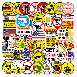 50Pcs Industrial Warning Graffiti Stickers Waterproof PVC Helmet Decals Funny Caution Slogans For Motorcycle Toolbox Hard Hat