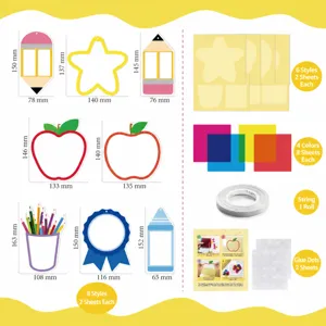 Detailed view showing DIY craft kit components, dimensions, and quantity specifications