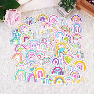 Assortment of colorful rainbow cartoon stickers for laptop and water bottle decoration.