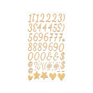 Gold metallic embossed 3D bubble stickers featuring numbers and symbols for DIY