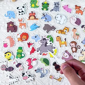 Close-up detail of cute cartoon forest animal stickers for children birthday party gifts