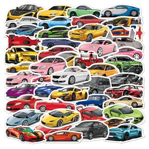 Waterproof cartoon car stickers collection featuring diverse sports and racing car designs