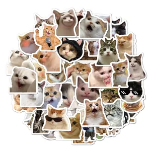 Autocollants Chat Mignons Drôles Meme Vinyle Imperméables Pour Ordinateur Valise Skateboard Bouteille D'eau Décoration