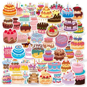 Cartoon Birthday Cake Stickers Waterproof PVC Vinyl Stickers For Party Decoration Kids Scrapbooking Laptop Luggage DIY Decor