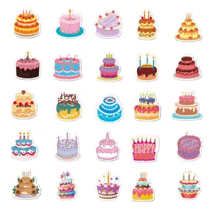 Macro view of assorted colorful birthday cake stickers for party decoration and DIY crafts