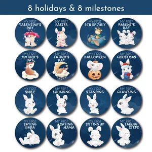 Set of 16 cute animal baby milestone stickers for holidays and growth achievements