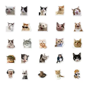 Vue détaillée de 25 autocollants uniques de memes de chats rigolos pour décoration