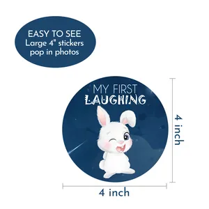 Cute 4-inch round baby monthly milestone sticker featuring a cartoon bunny illustration.