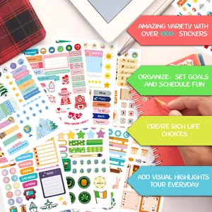 Detalle de coloridas pegatinas de agenda para decoración de diarios y scrapbooking