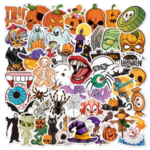 Colección de pegatinas de Halloween con fantasmas calabazas y esqueletos