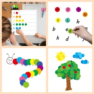 Educatieve gekleurde ronde puntstickers voor tellen, het alfabet en creatieve projecten.