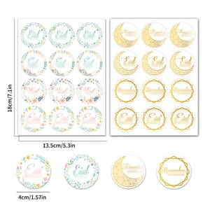 Round gold-foiled floral Eid stickers for gift sealing and festival party decoration