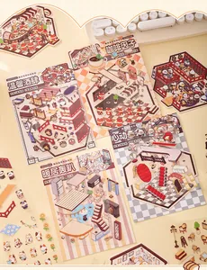 Various themes of 3D miniature PET landscaping stickers for DIY journal scrapbooking.
