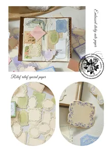 Detailed view of vintage embossed scrapbooking paper with elegant floral frames