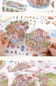 Vue détaillée des autocollants de scène 3D Cat Star Dream avec thèmes de jardin et d'île