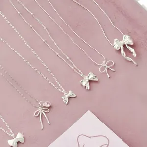 Elegante Kollektion von 925er Sterling Silber Schleife Anhänger Halsketten für Damen