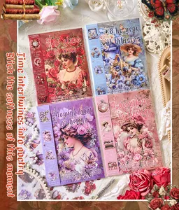 Close-up of four vintage lady sticker books featuring romantic floral illustrations.