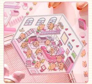 Detailansicht eines niedlichen, rosa sechseckigen Capybara-Stickers für Journaling