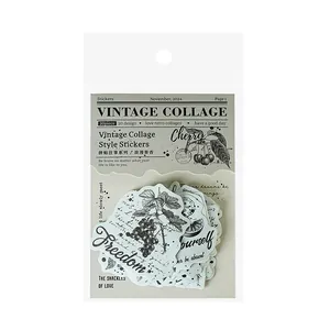 Vintage washi paper stickers with black and white botanical designs, 20 unique pieces pack.
