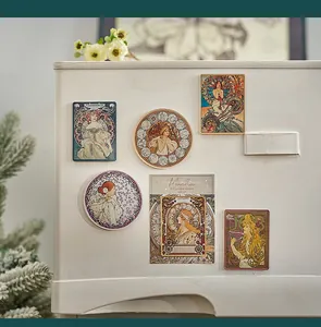 Ρετρό ακρυλικά μαγνητάκια ψυγείου σε στυλ Art Nouveau σε λευκό ψυγείο
