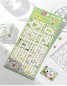 Cute green glitter PET epoxy frame stickers for scrapbooking journal and DIY crafts