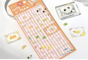 Detailed view of cute animal PET photo frame stickers with glitter for DIY journal decor