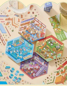 Nahaufnahme der 3D-Miniaturzimmer PET-Aufkleber aus der Time Villa Serie für das Scrapbooking