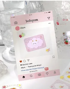 Close-up of cute pink cloud cow PET drip glue sticker in Instagram post frame design