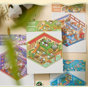 Detailansicht von DIY 3D Miniaturzimmer PET Aufklebern mit süßem Panda Thema Motiv