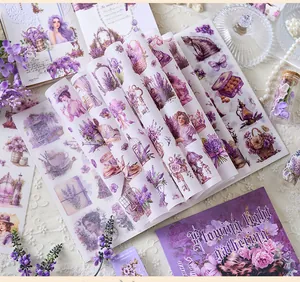 Detail of vintage lavender theme stickers for DIY scrapbooking and journaling