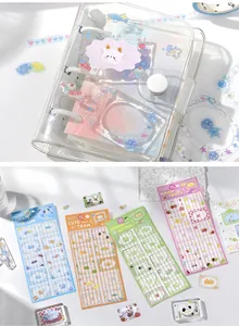 Close-up of four themes of cute PET puffy stickers for scrapbook DIY decoration