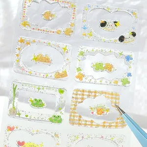 Kawaii transparent PET epoxy frame stickers with glitter for DIY scrapbooking decoration