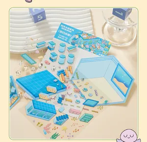 Miniatur 3D Wasserstadt PET Aufkleber für kreatives DIY Scrapbooking Set Design