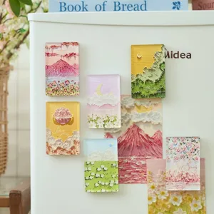 Set di magneti da frigo romantici in acrilico stile pittura a olio con paesaggi