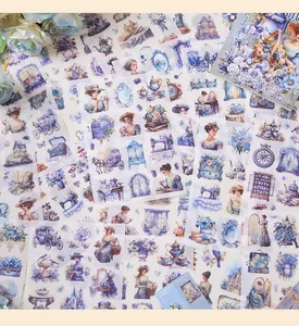 Vintage Victorian style blue floral girl stickers for DIY journaling and scrapbooking