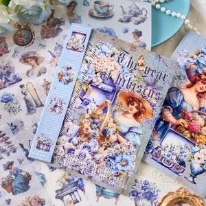 Vintage hibiscus sticker book for DIY scrapbooking with elegant floral lady motifs