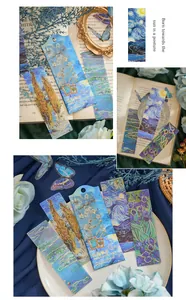 Artistic Van Gogh themed foil stamped PVC bookmarks with floral island designs.