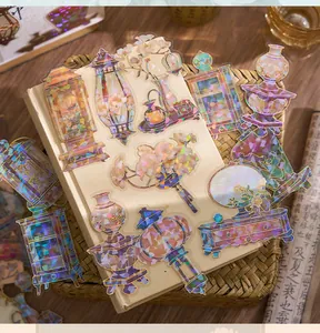 Holografische vintage stickers in Chinese stijl met traditionele motieven voor journaling