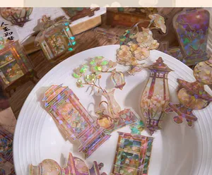 Holografische stickers in Chinese vintage-stijl op bord