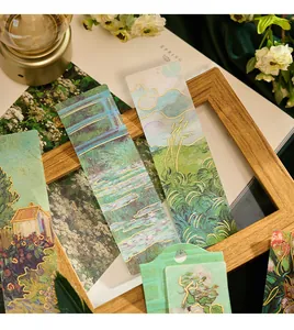 Artistic Impressionist PVC bookmarks with elegant gold foil landscape and flower designs.